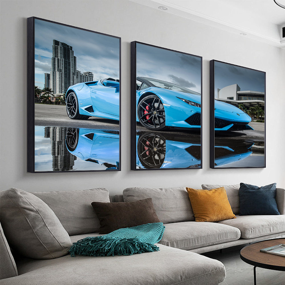 Luxury Blue Supercar 3-Piece Canvas Wall Art