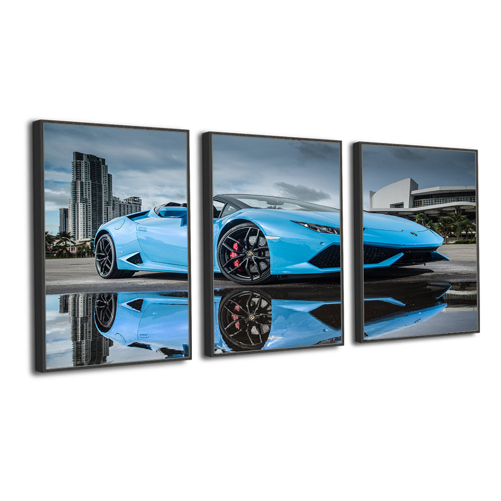 Luxury Blue Supercar 3-Piece Canvas Wall Art