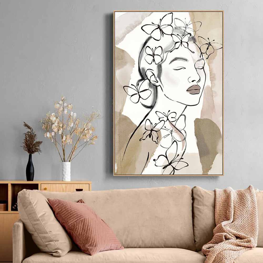 Butterfly Elegance Line Art Canvas Wall Art