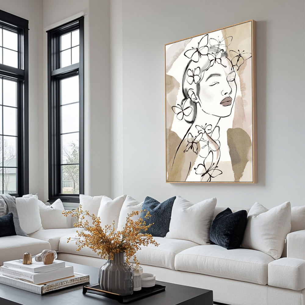 Butterfly Elegance Line Art Canvas Wall Art