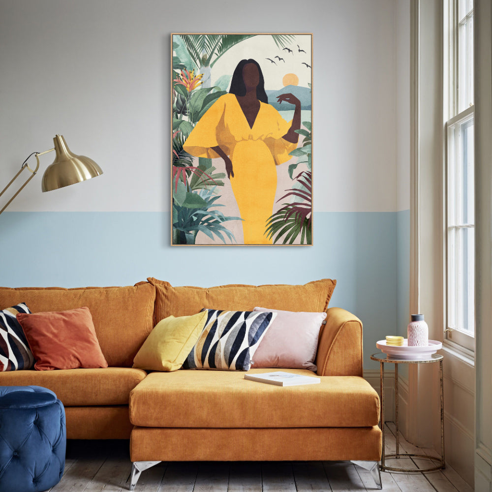Golden Serenity Elegant Tropical Woman Canvas Wall Art