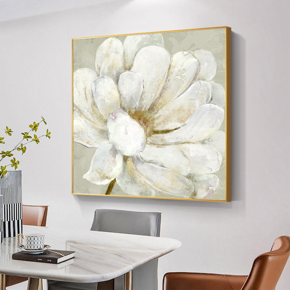 Soft White Bloom – Elegant Floral Painting With Neutral Tones Canvas Wall Art