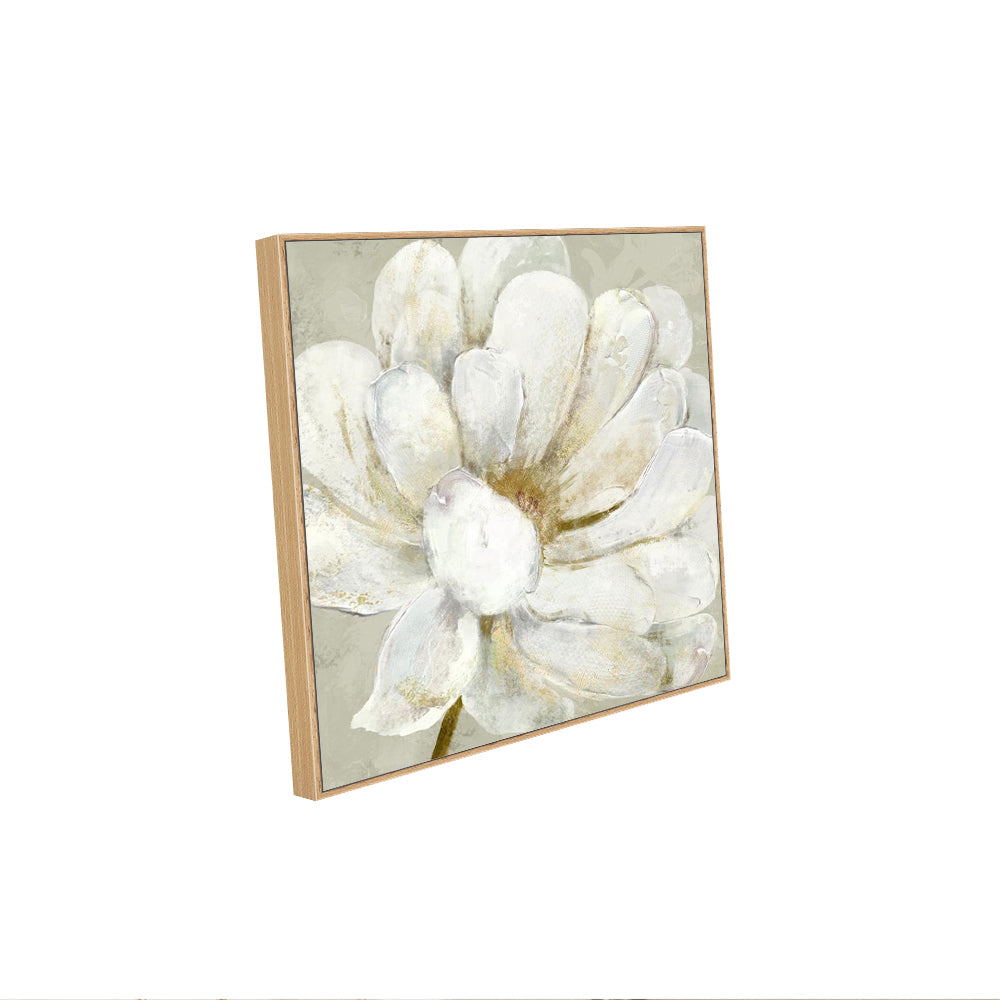 Soft White Bloom – Elegant Floral Painting With Neutral Tones Canvas Wall Art