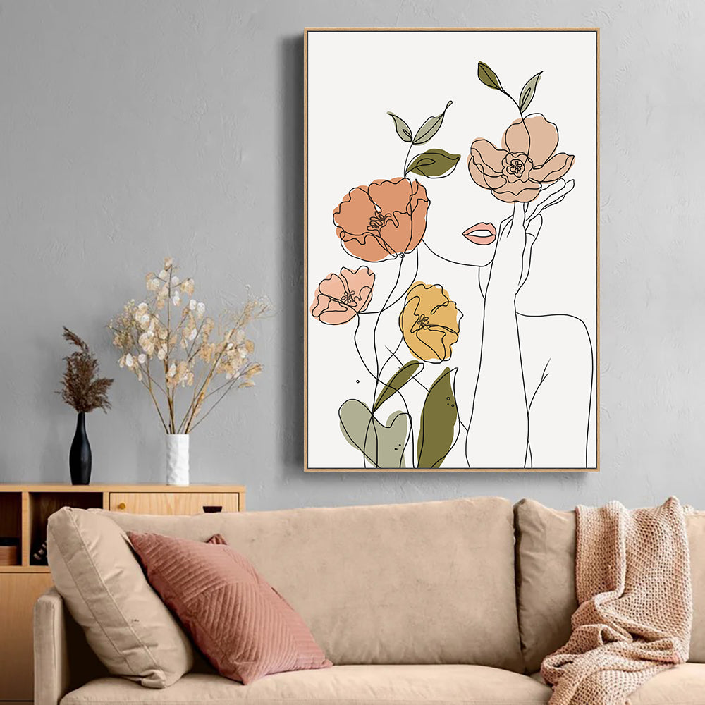 Floral Elegance Line Art Canvas Wall Art