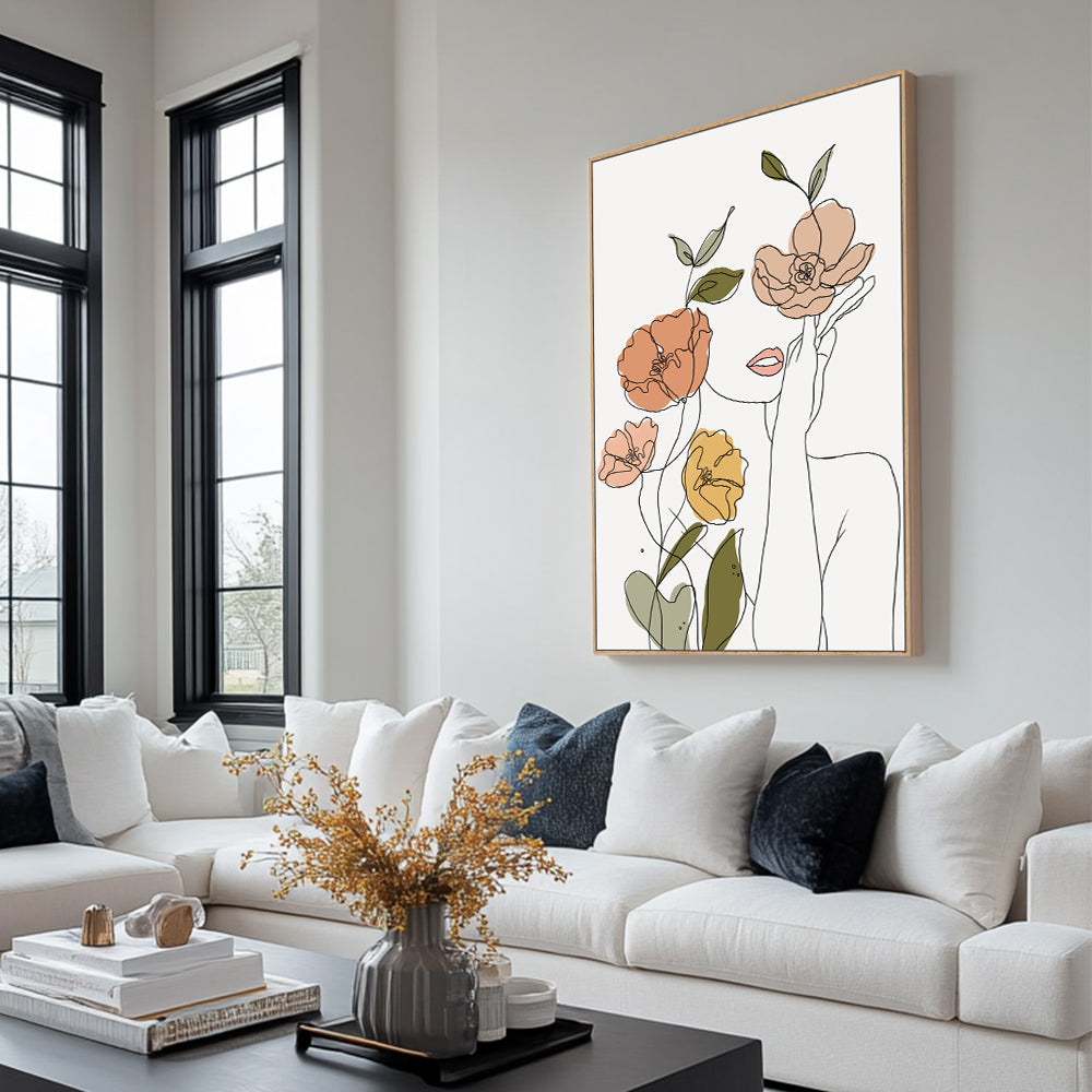 Floral Elegance Line Art Canvas Wall Art