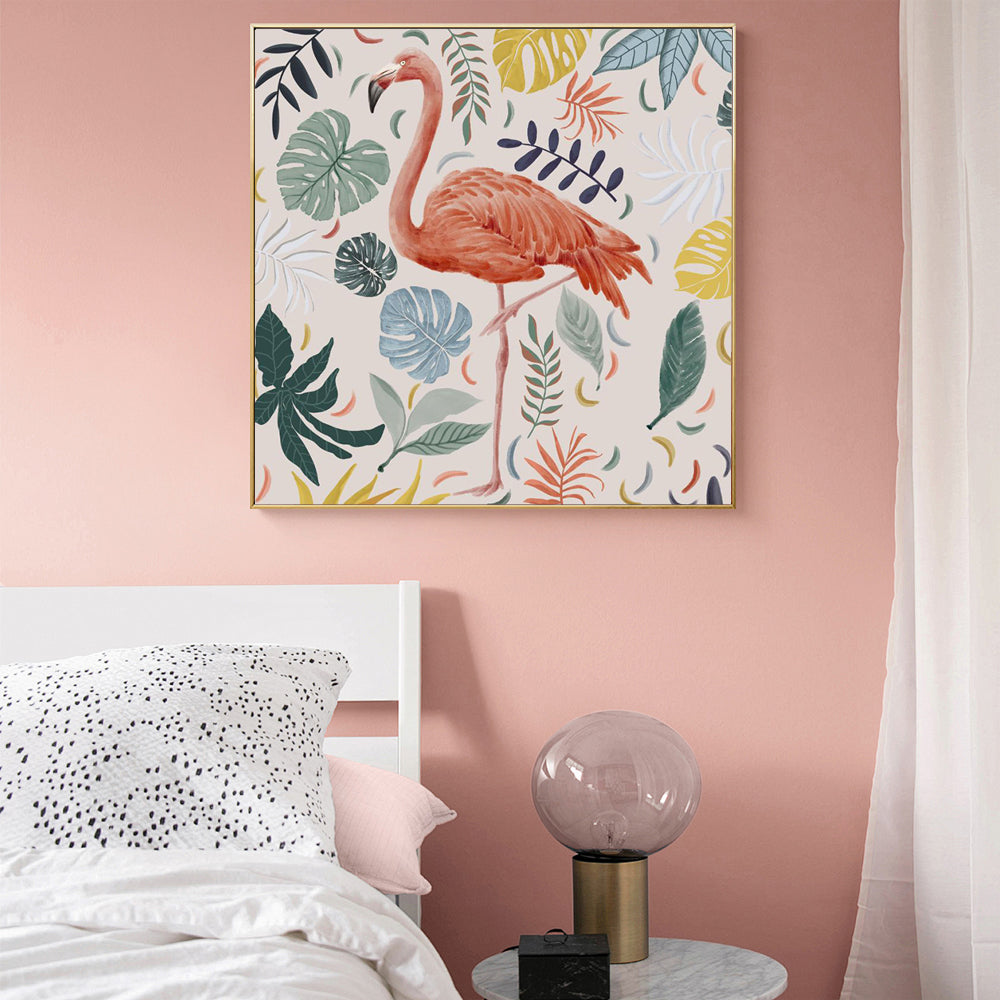 Tropical Flamingo – Vibrant Botanical Jungle Print Canvas Wall Art