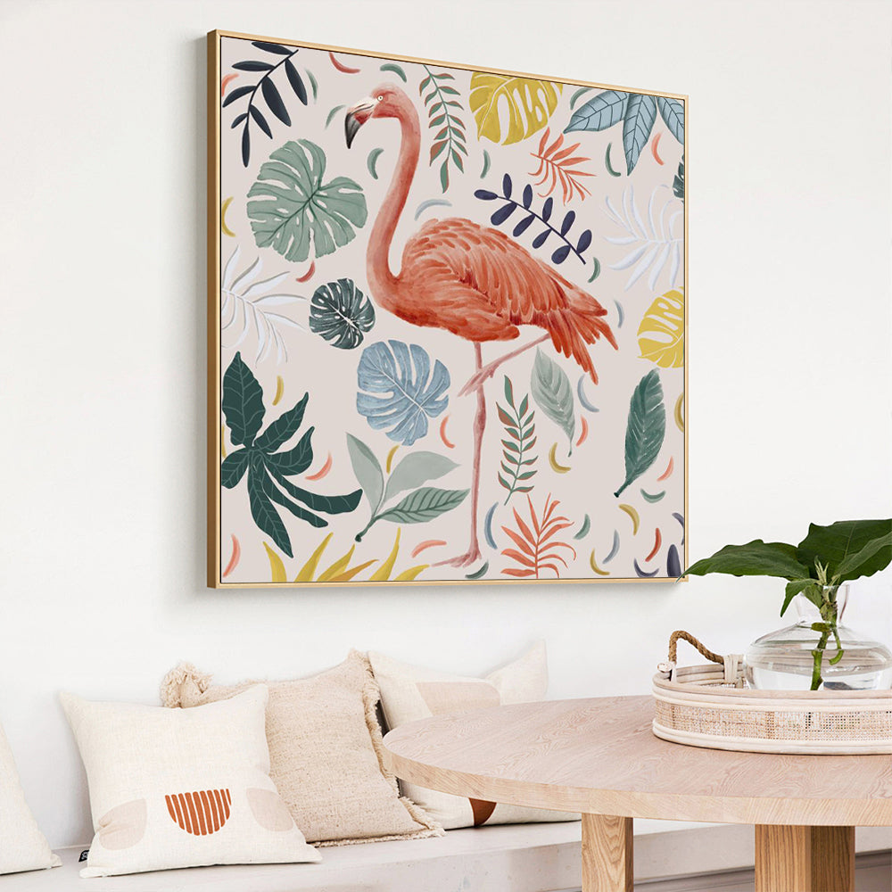 Tropical Flamingo – Vibrant Botanical Jungle Print Canvas Wall Art