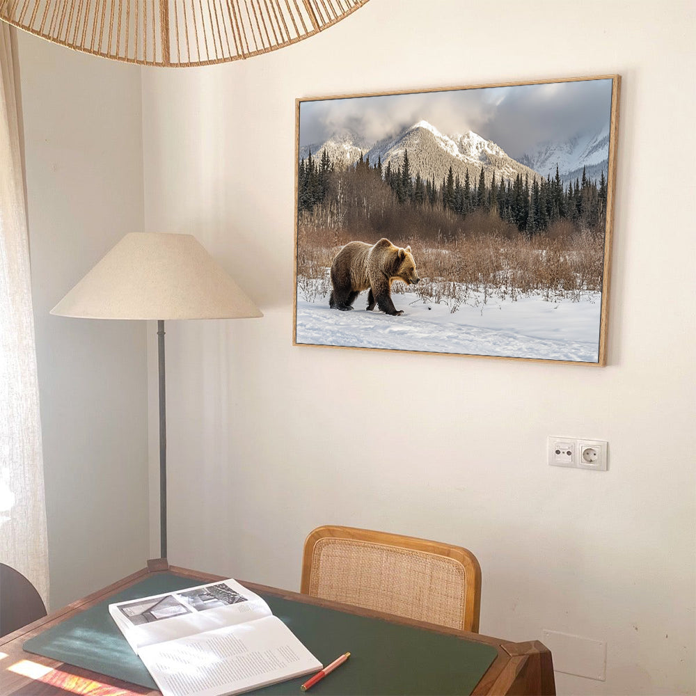 Majestic Grizzly In Winter Canvas Wall Art