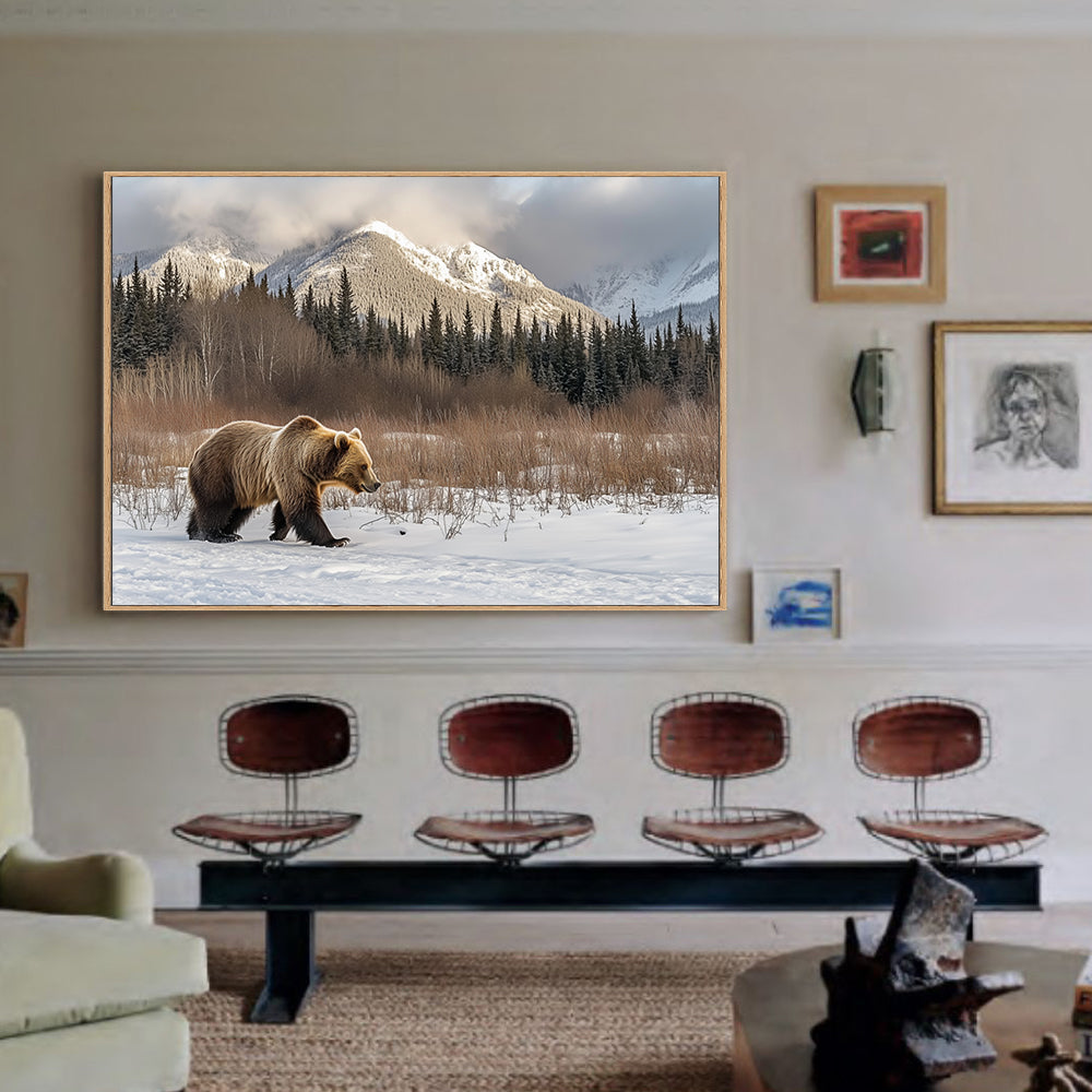 Majestic Grizzly In Winter Canvas Wall Art