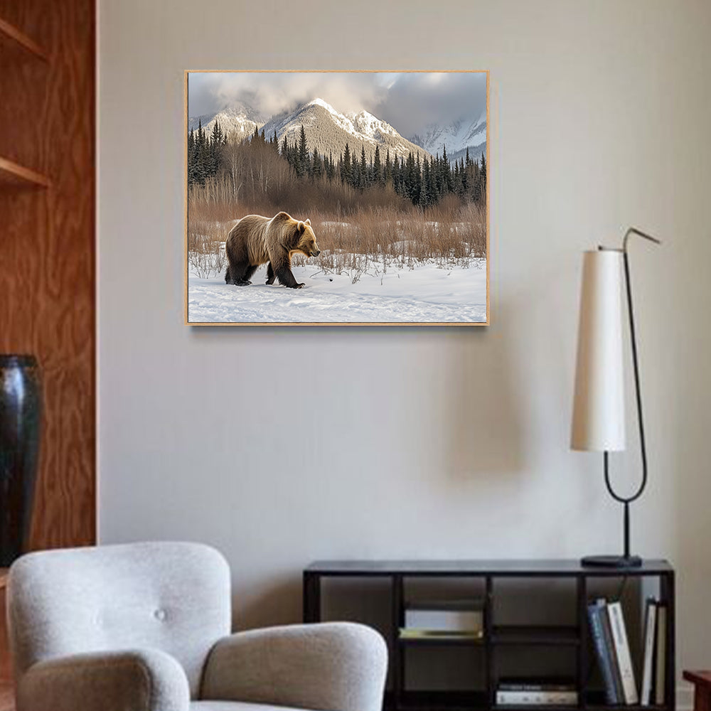 Majestic Grizzly In Winter Canvas Wall Art