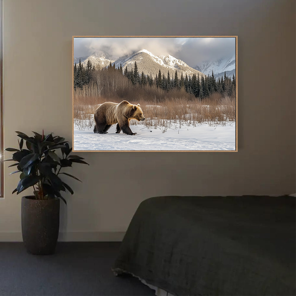 Majestic Grizzly In Winter Canvas Wall Art