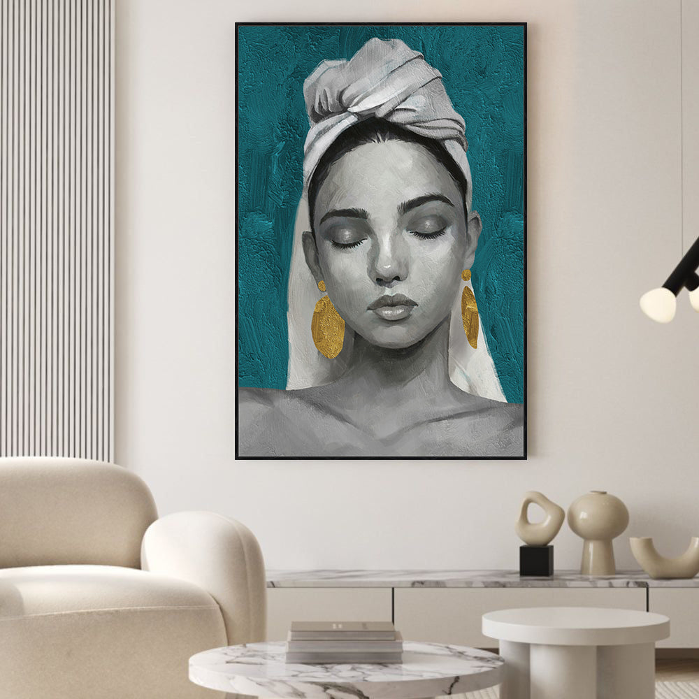 Serenity In Gold Portrait Canvas Wall Art