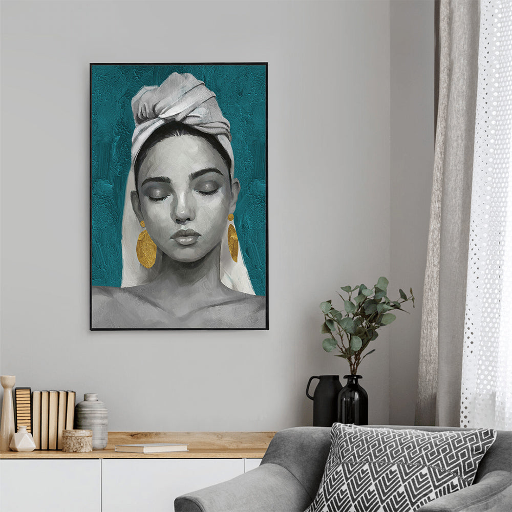 Serenity In Gold Portrait Canvas Wall Art