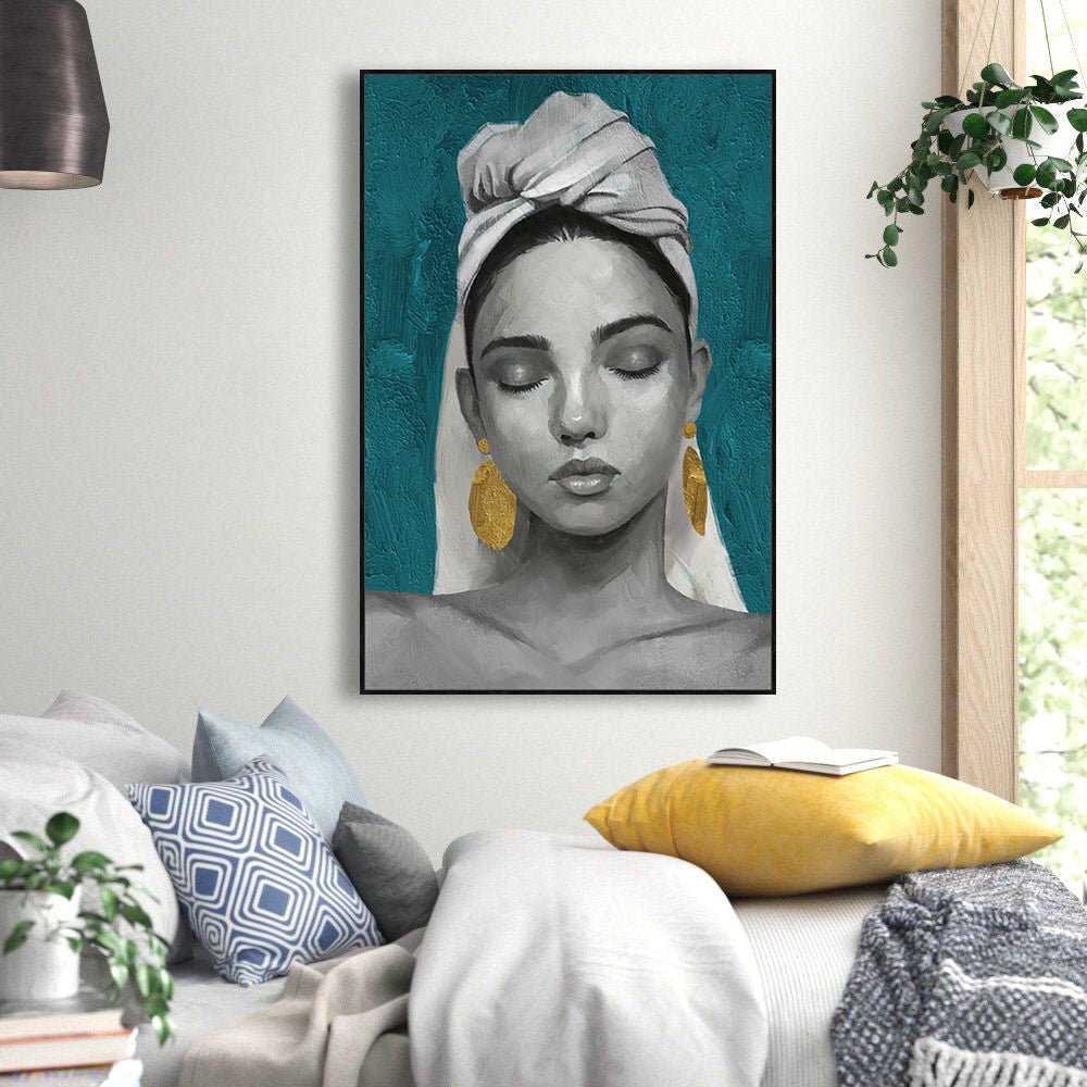 Serenity In Gold Portrait Canvas Wall Art