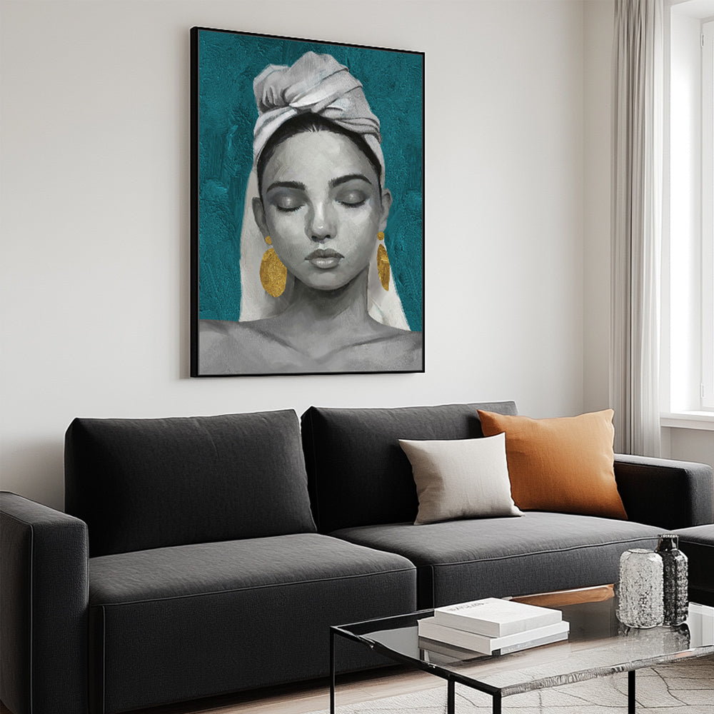 Serenity In Gold Portrait Canvas Wall Art