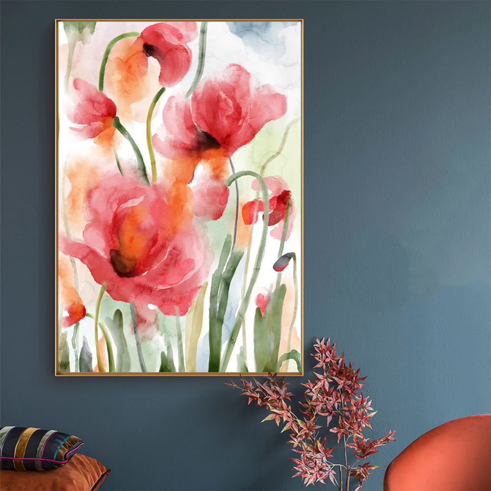Elegant Red Poppy Watercolor – Floral Botanical Beauty Canvas Wall Art