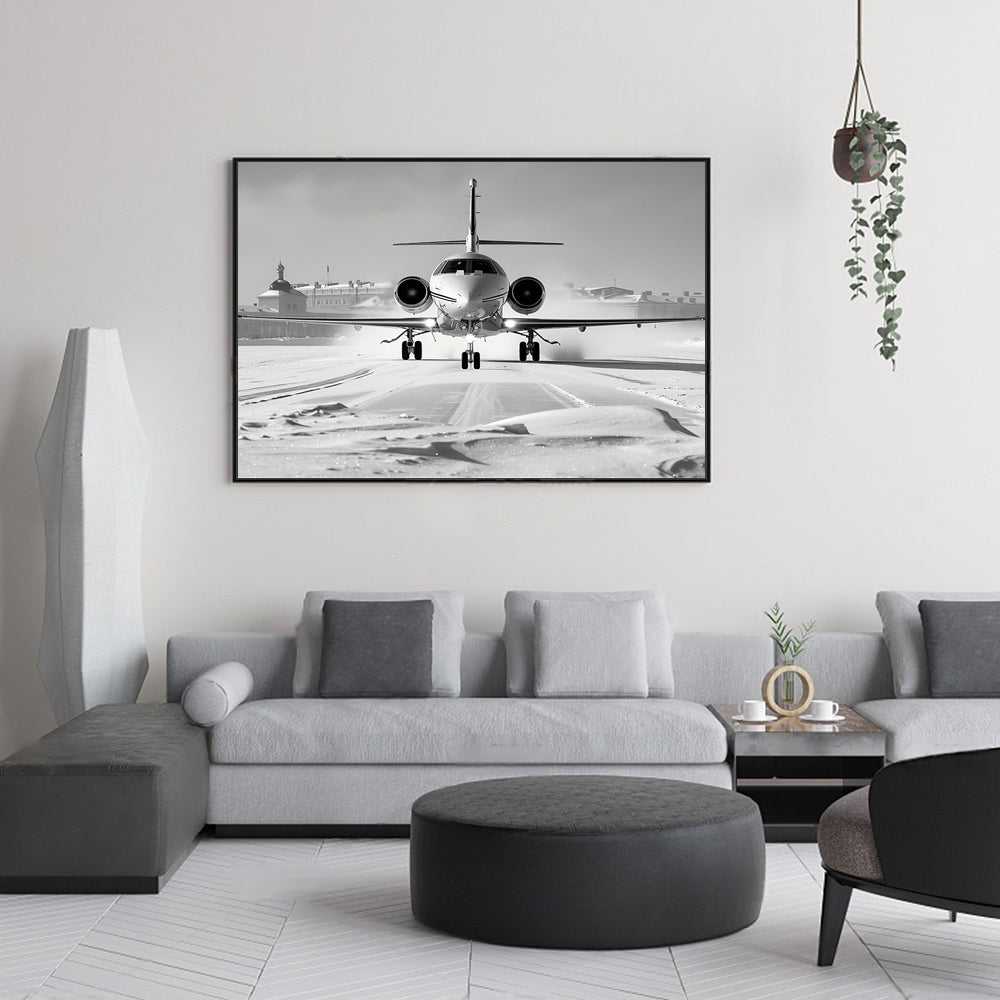 Jet on Snowy Runway Canvas Wall Art