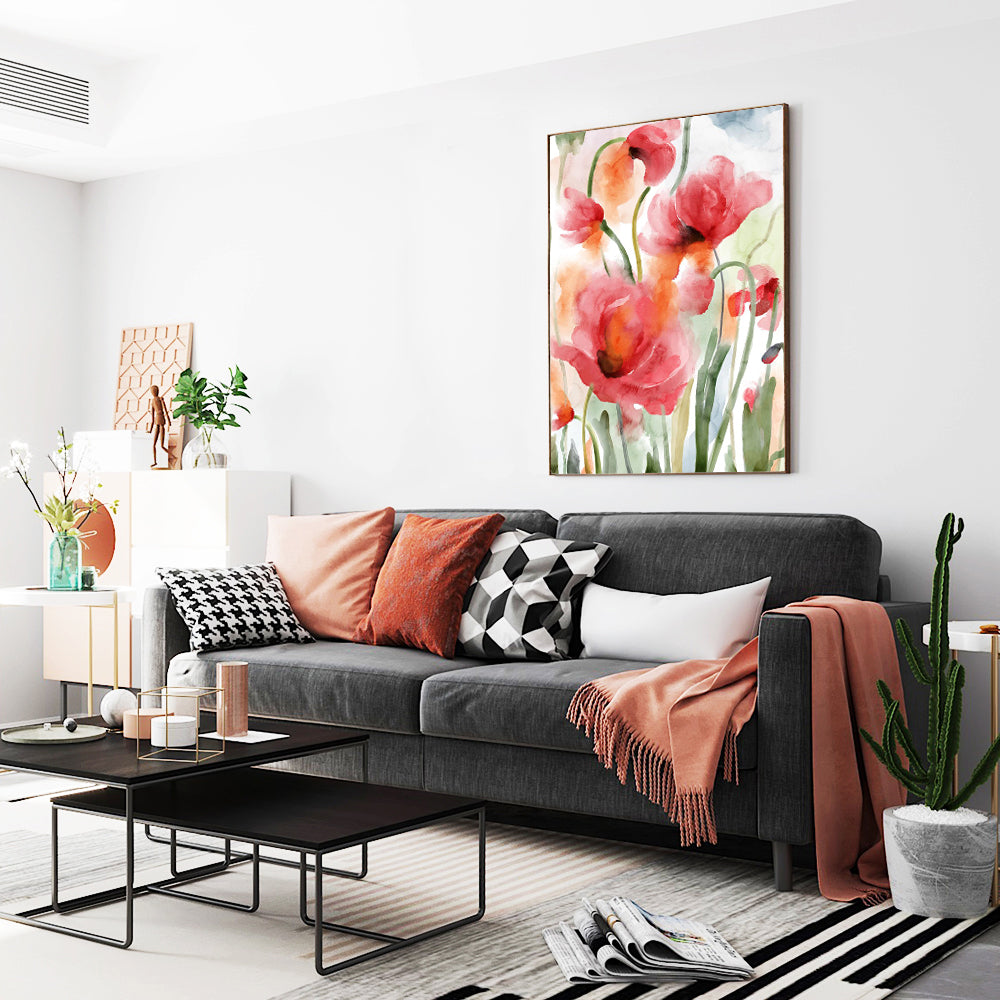 Elegant Red Poppy Watercolor – Floral Botanical Beauty Canvas Wall Art