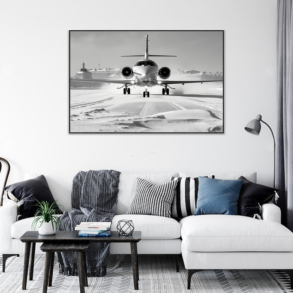 Jet on Snowy Runway Canvas Wall Art