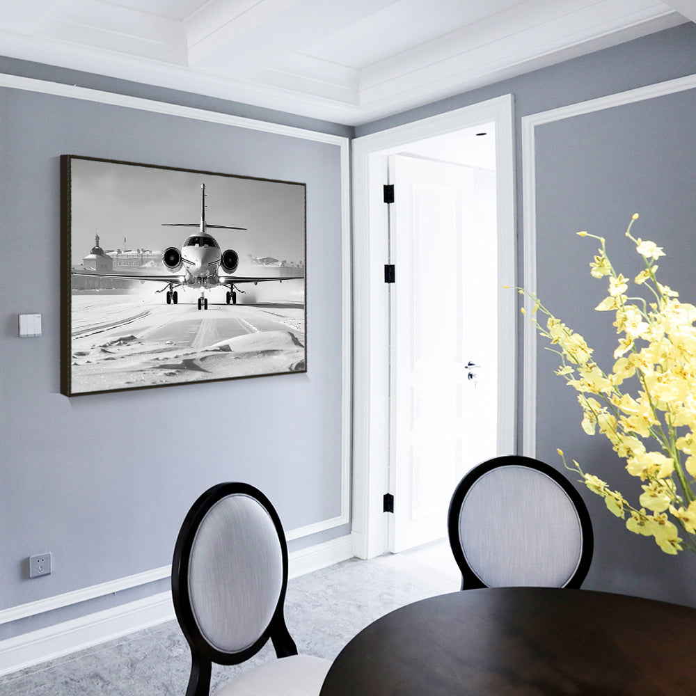 Jet on Snowy Runway Canvas Wall Art
