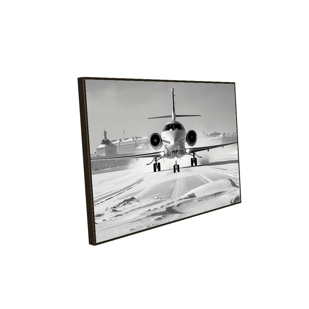 Jet on Snowy Runway Canvas Wall Art