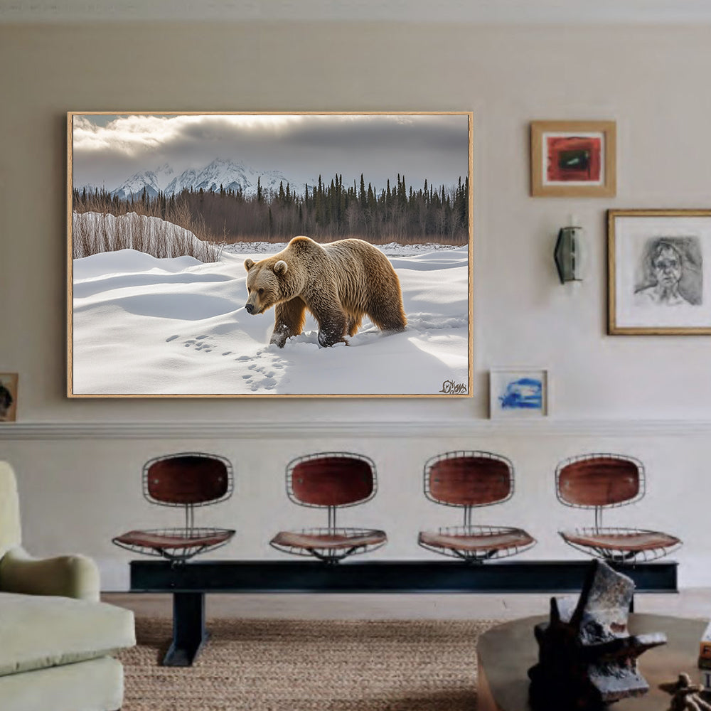 Grizzly's Winter Journey Canvas Wall Art