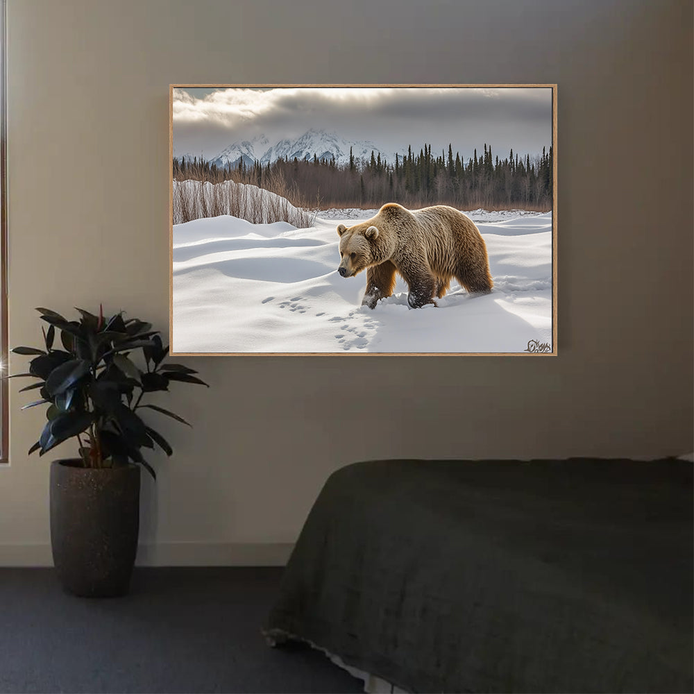 Grizzly's Winter Journey Canvas Wall Art