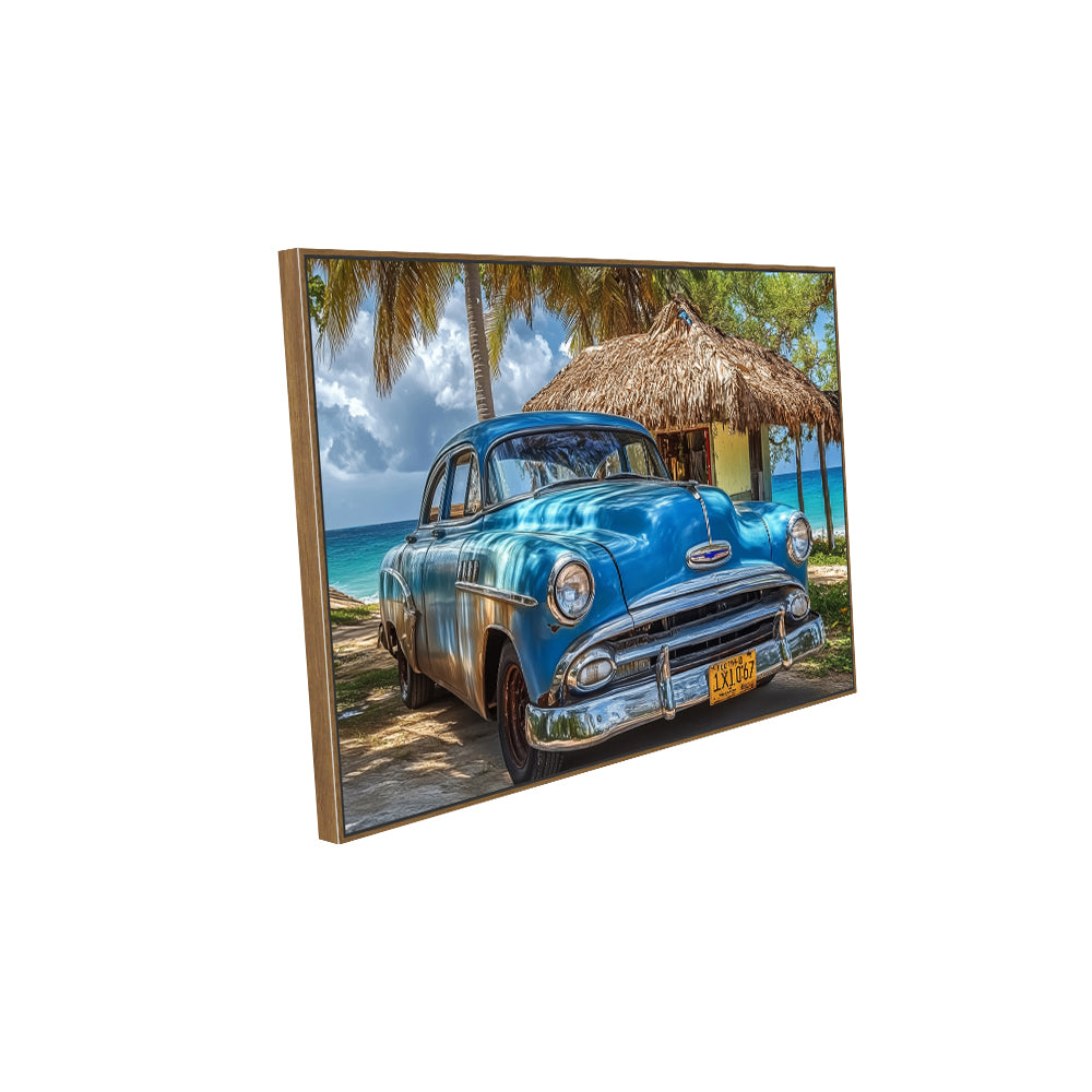 Classic Car By The Beach Canvas Wall Art