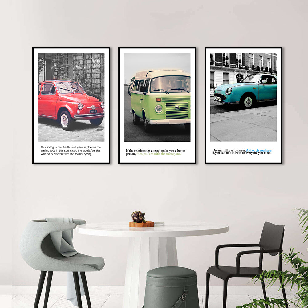 Vintage Car Canvas Wall Art (Set of 3)