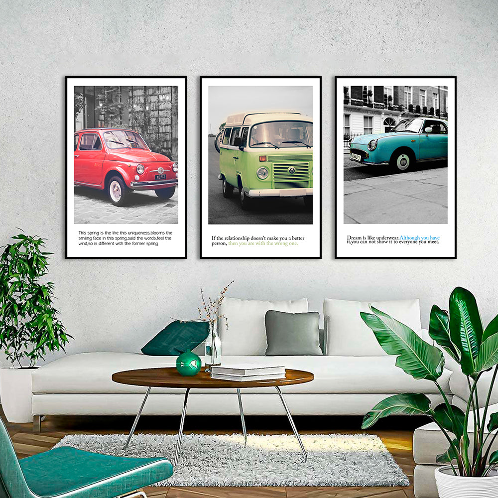Vintage Car Canvas Wall Art (Set of 3)