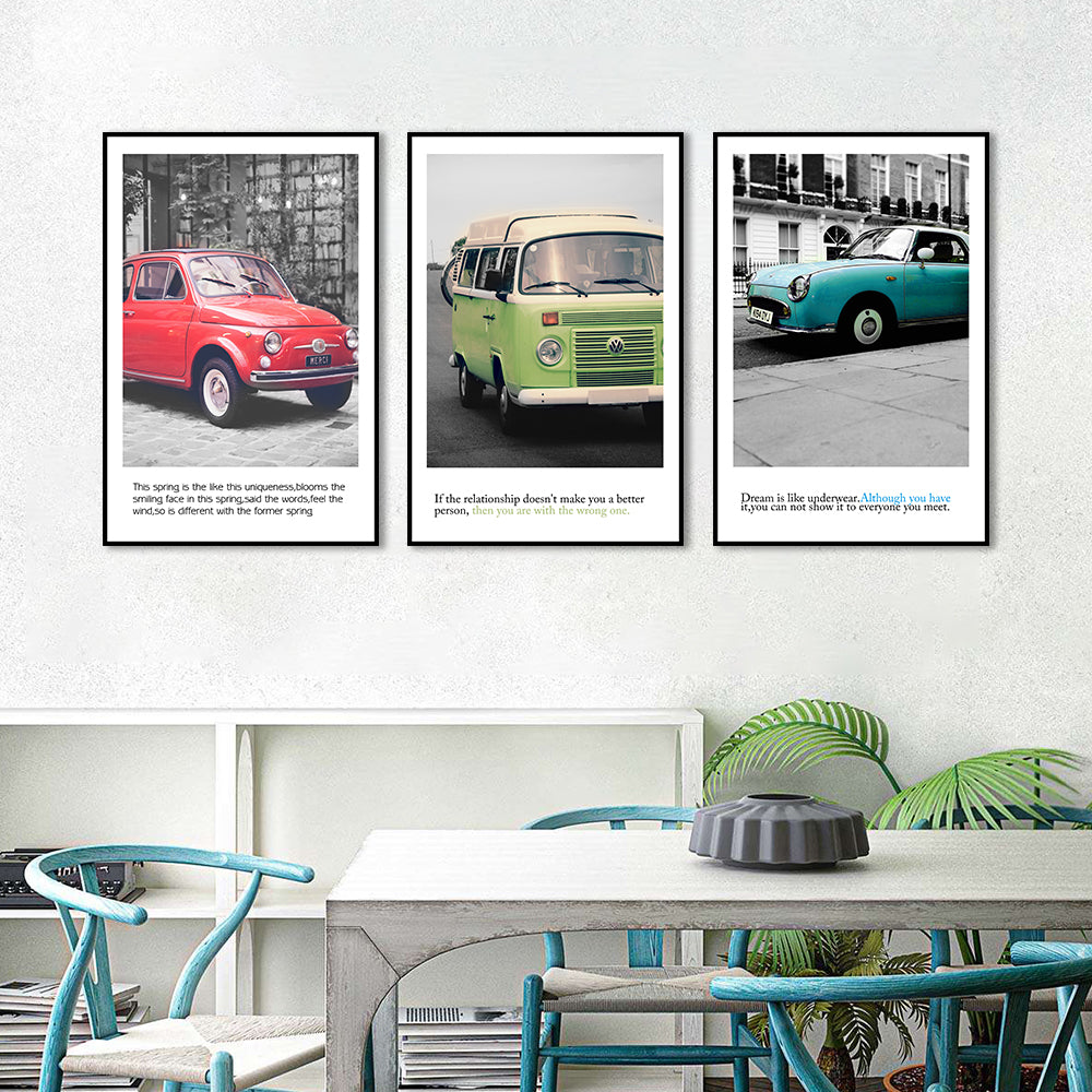 Vintage Car Canvas Wall Art (Set of 3)