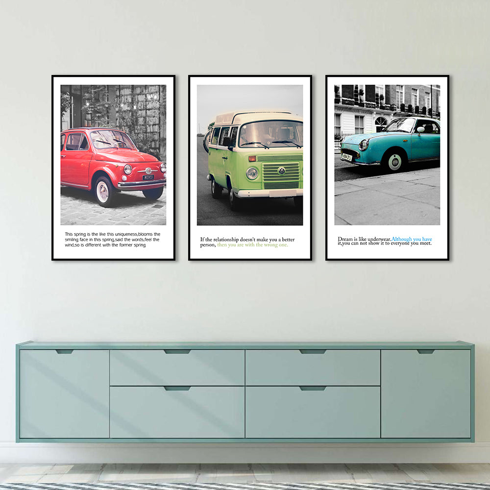 Vintage Car Canvas Wall Art (Set of 3)