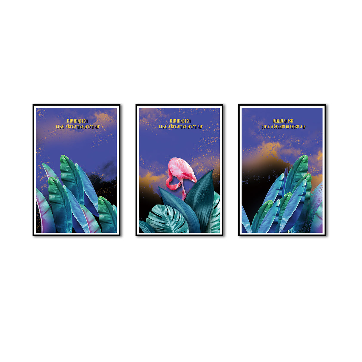 Tropical Flamingo and Green Leaf 3-Piece Canvas Wall Art