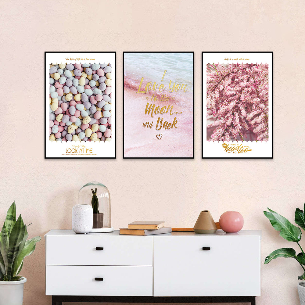 Romantic "I Love You to the Moon and Back" 3-Piece Canvas Wall Art