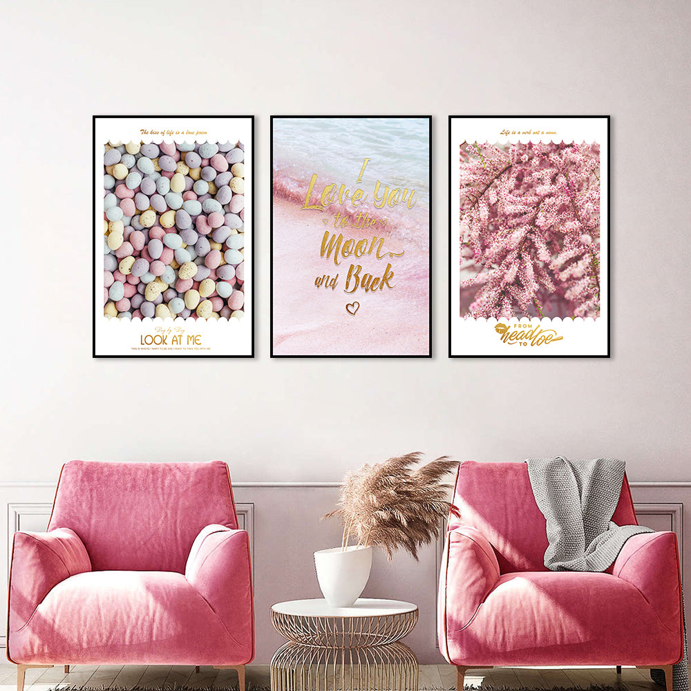 Romantic "I Love You to the Moon and Back" 3-Piece Canvas Wall Art