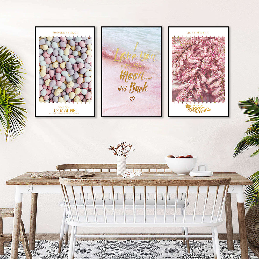 Romantic "I Love You to the Moon and Back" 3-Piece Canvas Wall Art