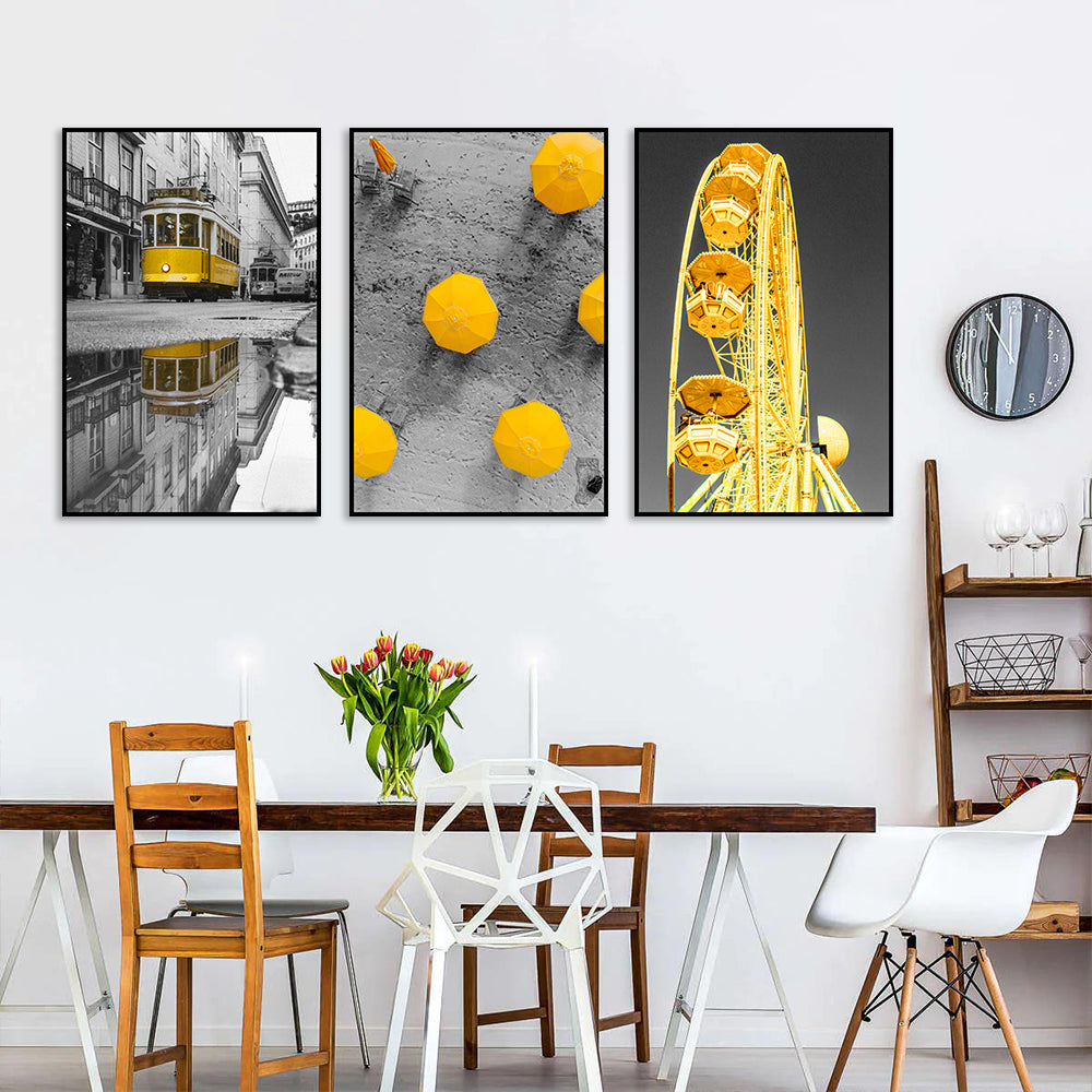 3-Piece Yellow Accent Canvas Wall Art Set