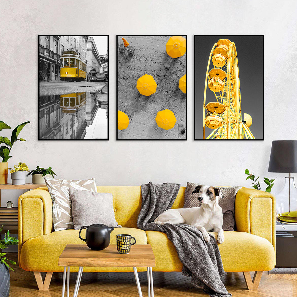 3-Piece Yellow Accent Canvas Wall Art Set