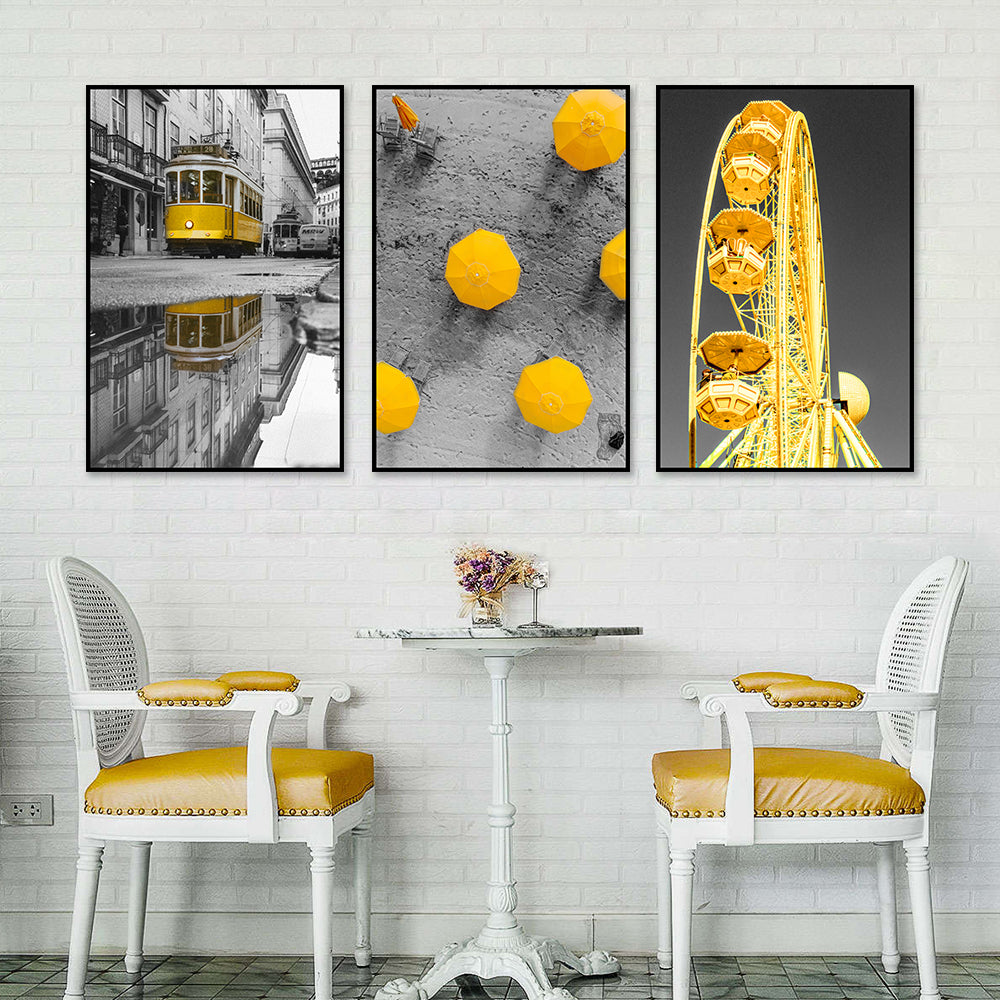 3-Piece Yellow Accent Canvas Wall Art Set