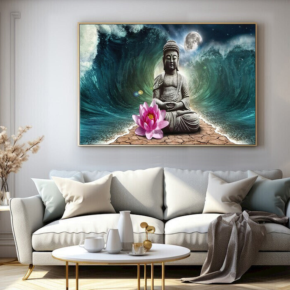 Serenity Amidst Storm – Buddha Canvas Wall Art