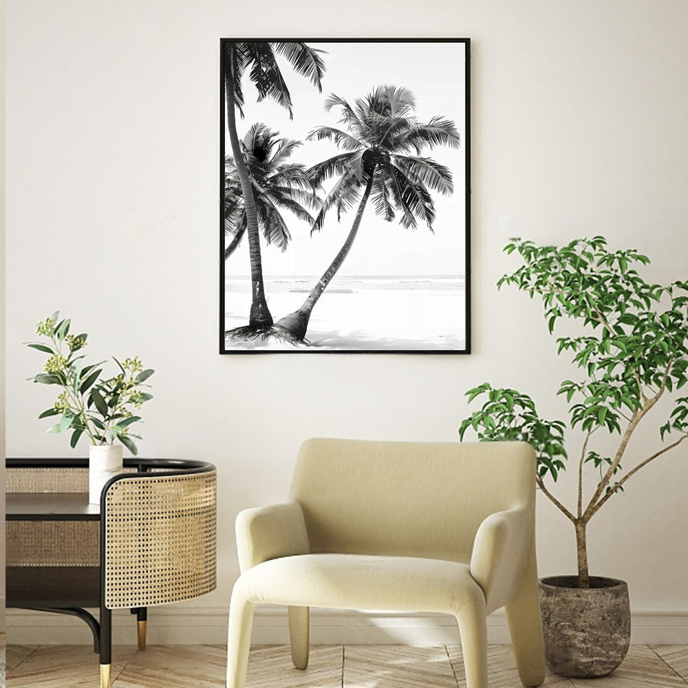 Tropical Palm Tree Black and White Canvas Wall Art