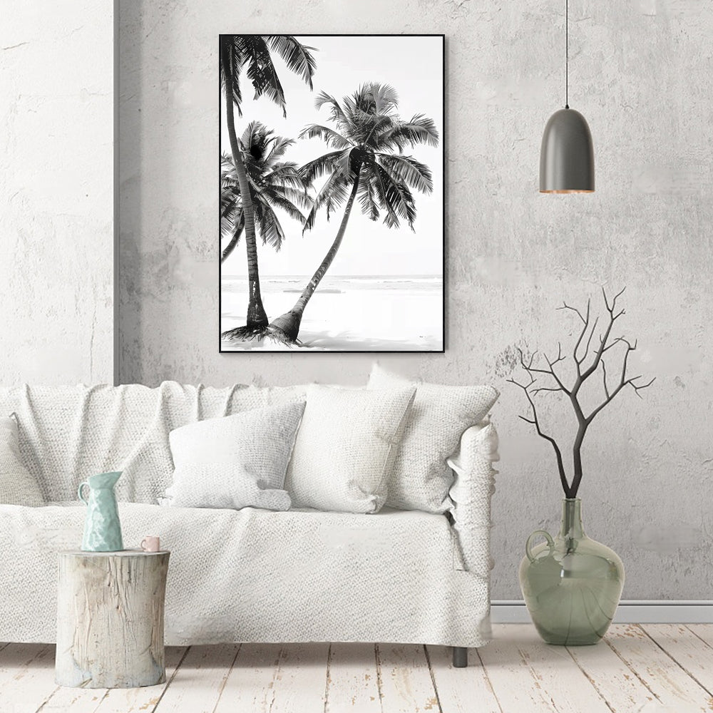 Tropical Palm Tree Black and White Canvas Wall Art
