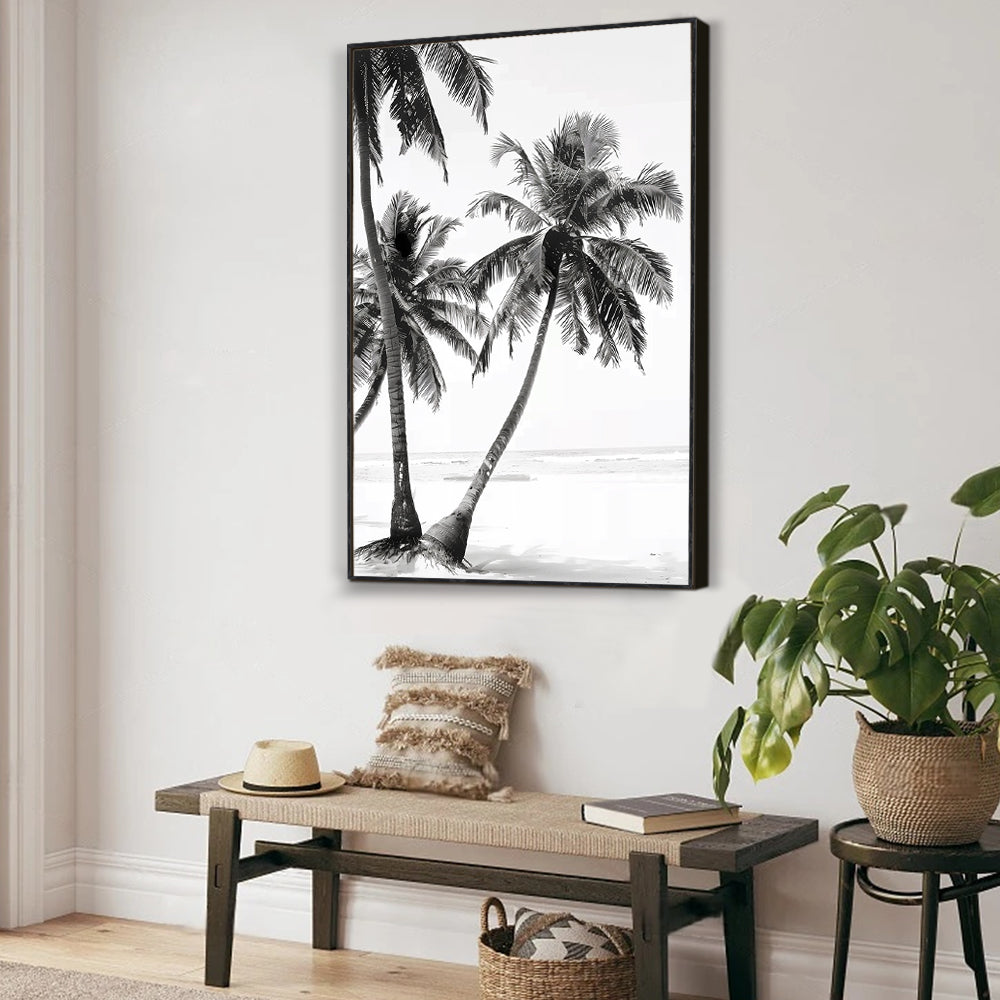 Tropical Palm Tree Black and White Canvas Wall Art