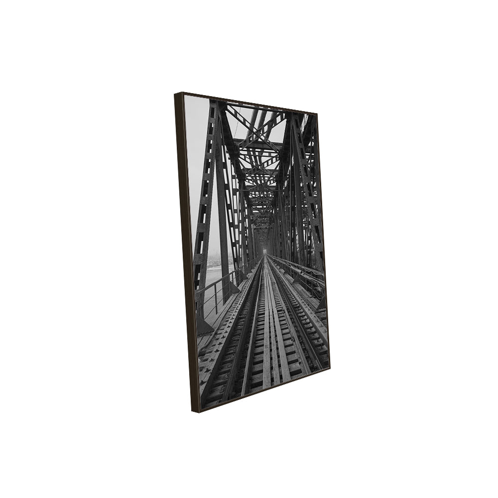 Industrial Elegance: Black And White Railway Bridge Canvas Wall Art
