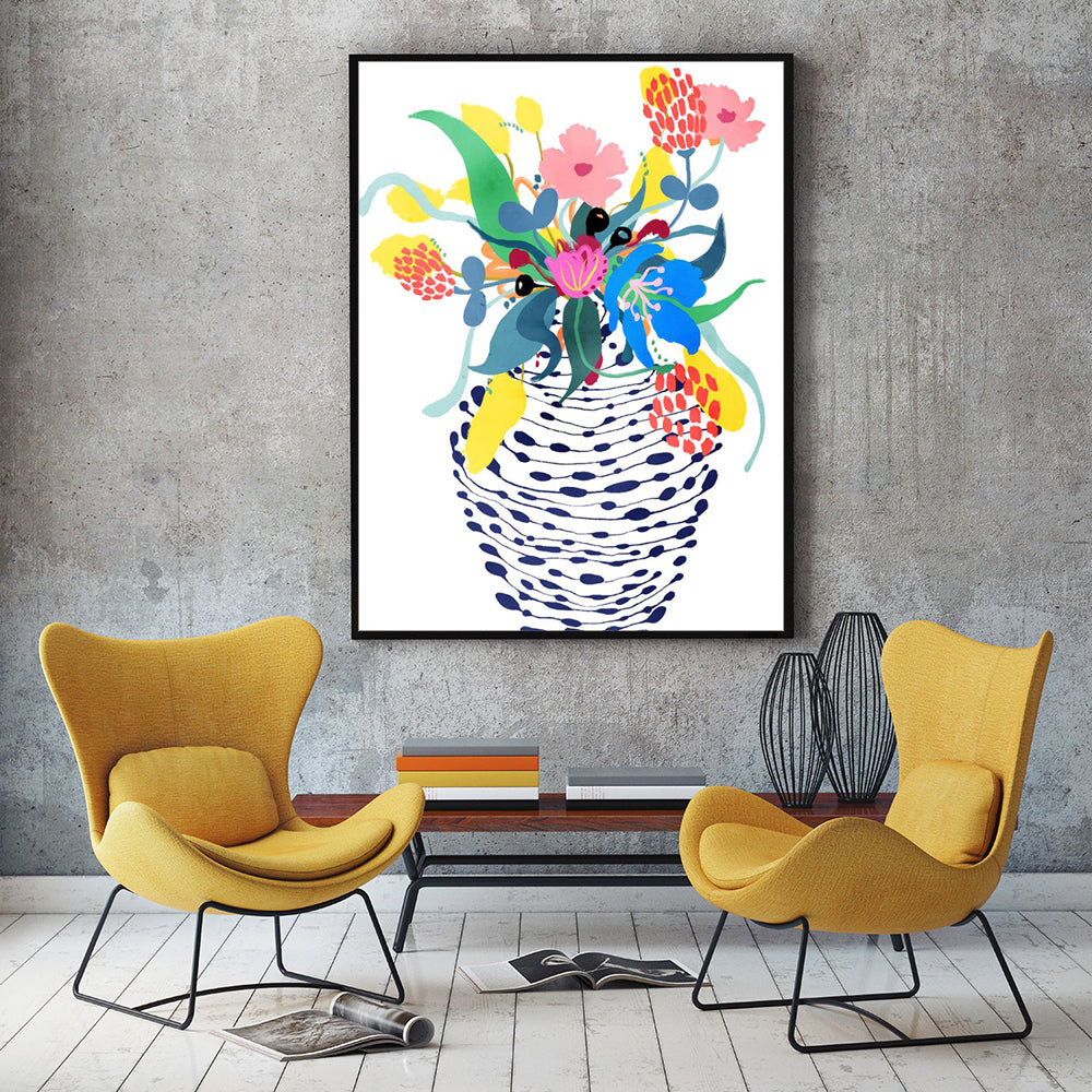 Modern Floral Vase – Vibrant Botanical Print Canvas Wall Art