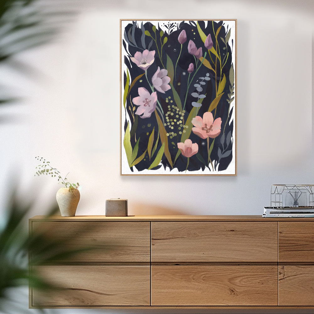 Whimsical Night Floral Canvas Wall Art