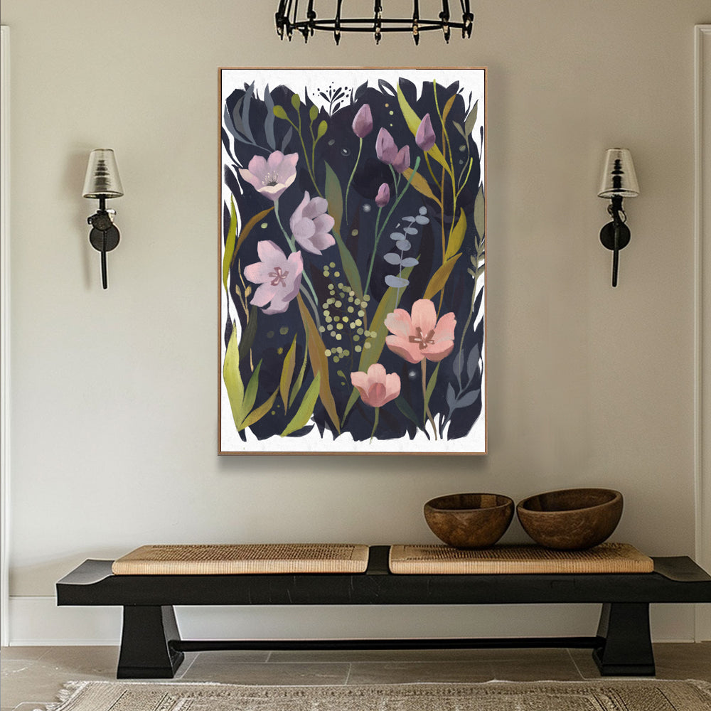 Whimsical Night Floral Canvas Wall Art