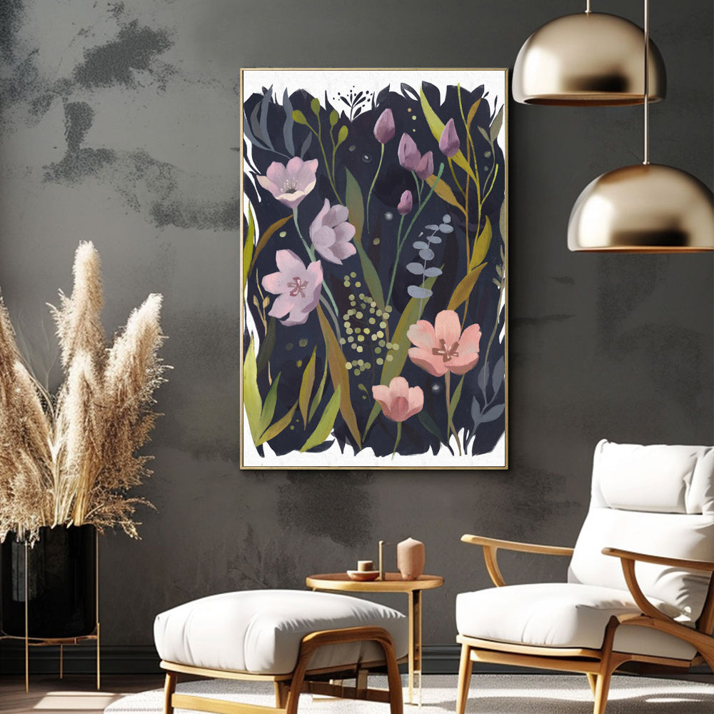 Whimsical Night Floral Canvas Wall Art