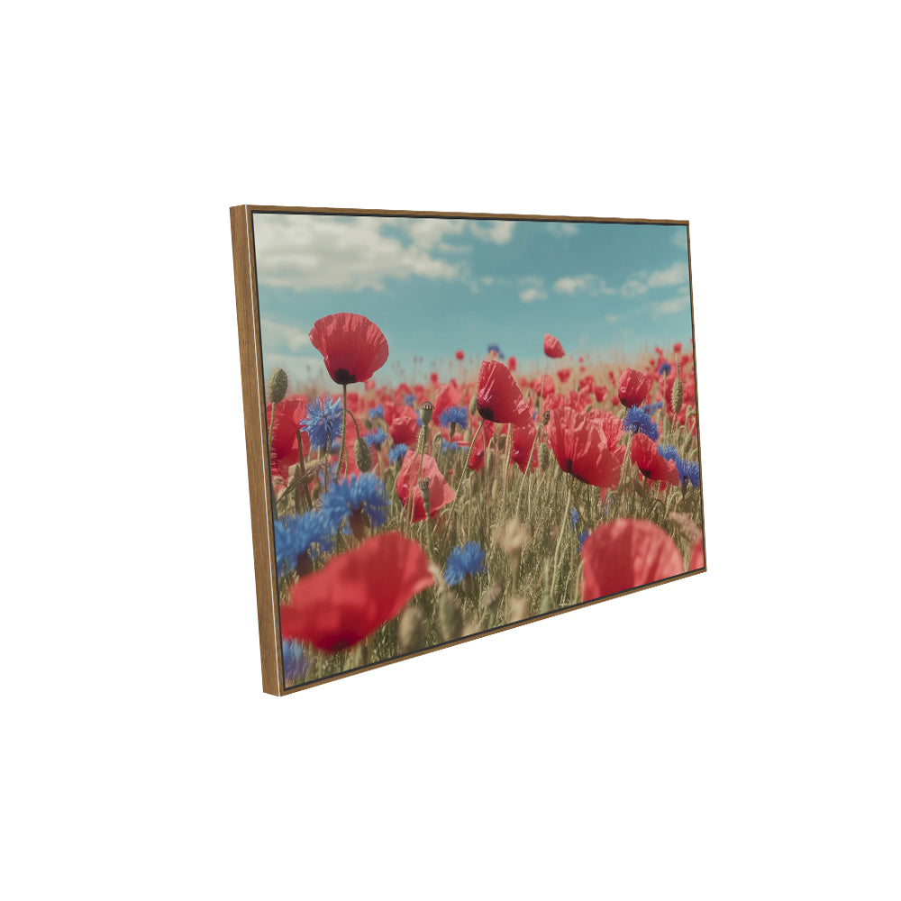 Vibrant Poppy And Cornflower Field Canvas Wall Art