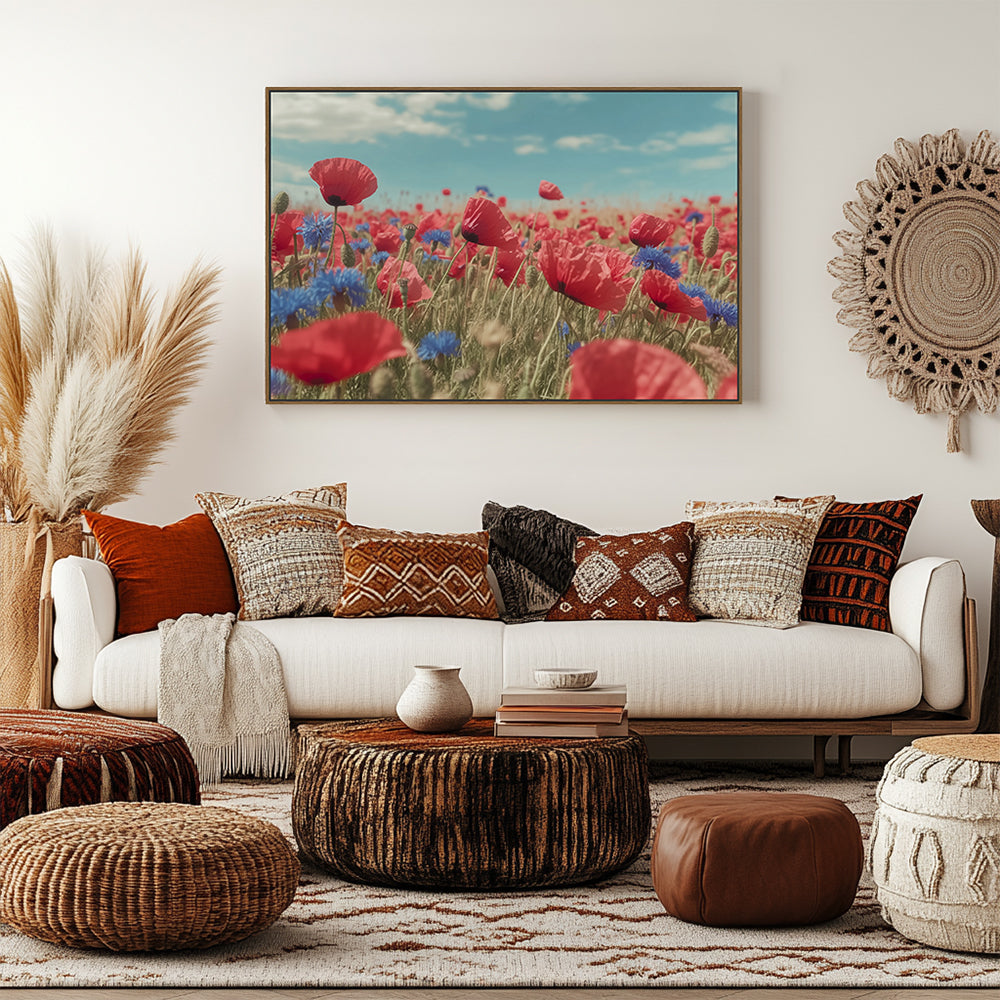 Vibrant Poppy And Cornflower Field Canvas Wall Art